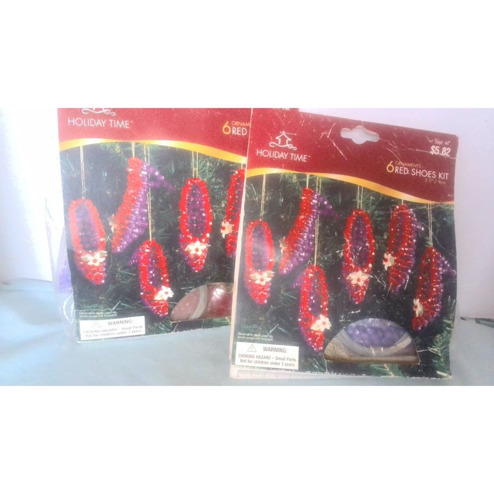 2 Holiday time 6 count ornaments Beaded Red Shoe Kit